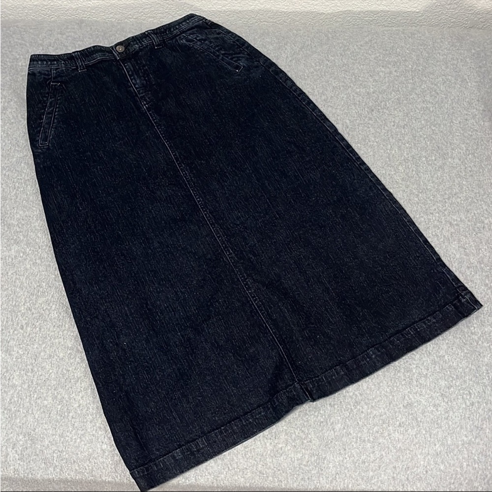 Black Midi Maxi Denim Skirt Size 10 Stretch Modest Y2K Minimalist Capsule